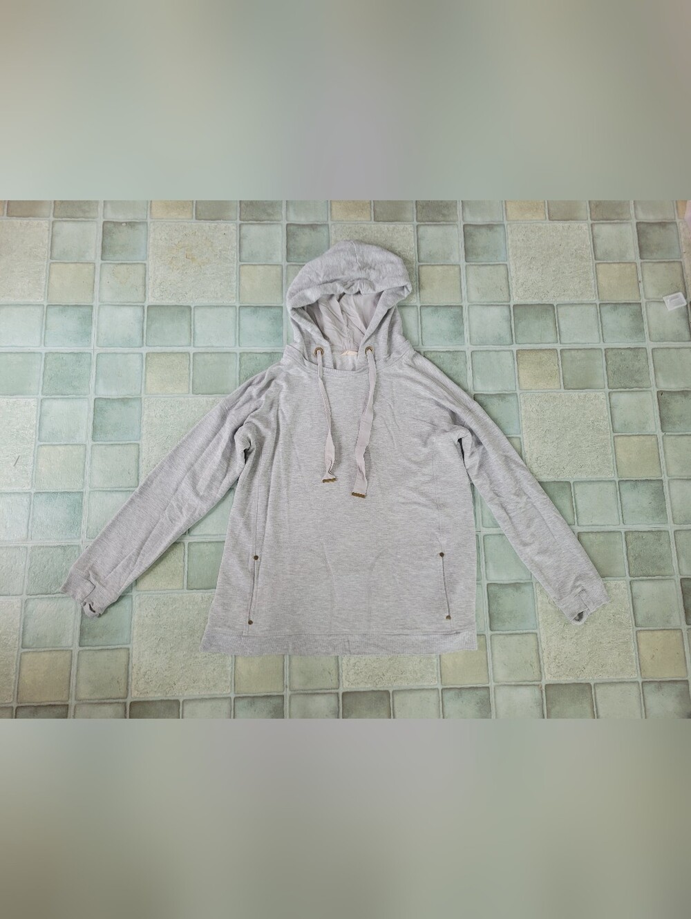 Soft Surroundings Light Gray Drawstring Hooded Pullover Size Medium